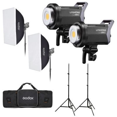 Набор видео света Godox Litemons LA200D-K2 Daylight со стойками и софтбоксами